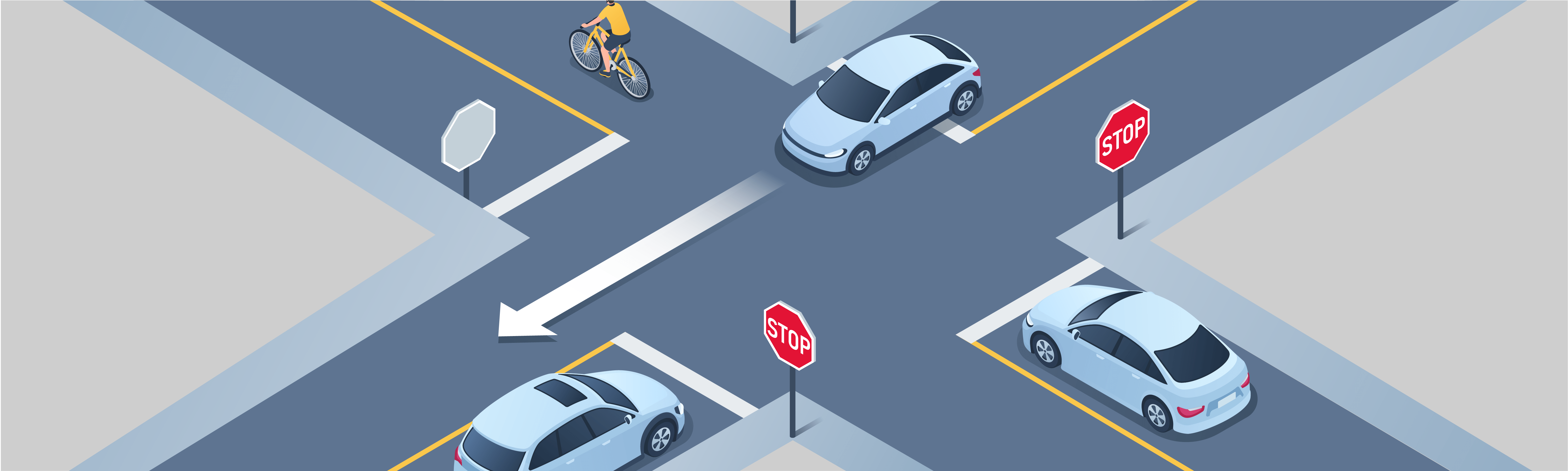 Intersections - At controlled intersections with stop signs, who has the right-of-way to go first?