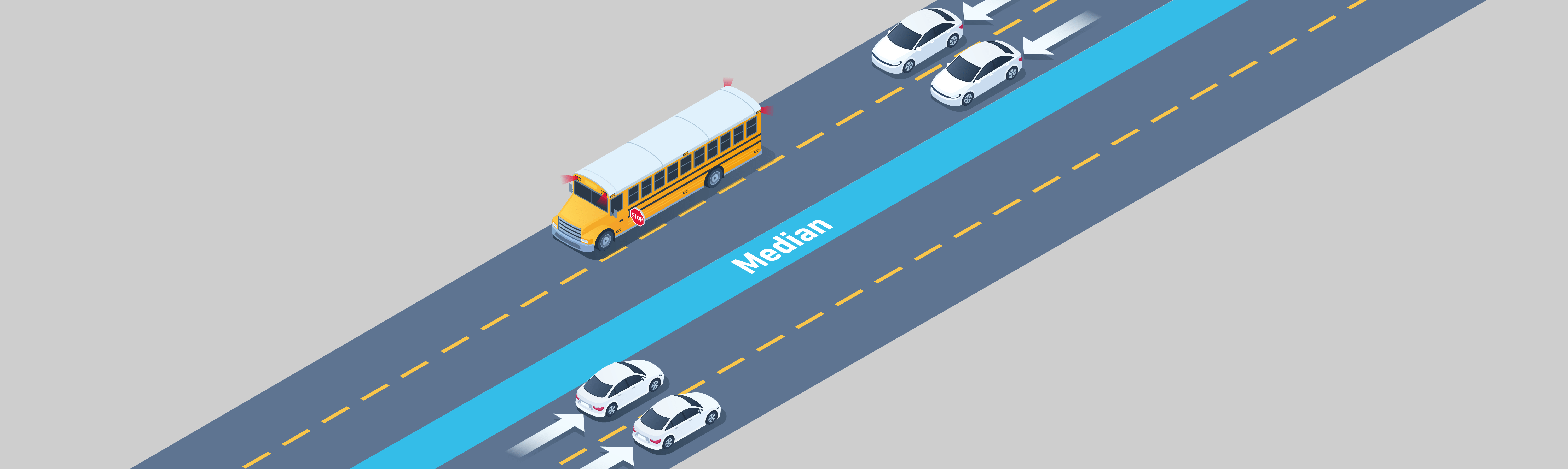 Stopping - Which lanes need to stop for a school bus on a highway that is divided by a median?