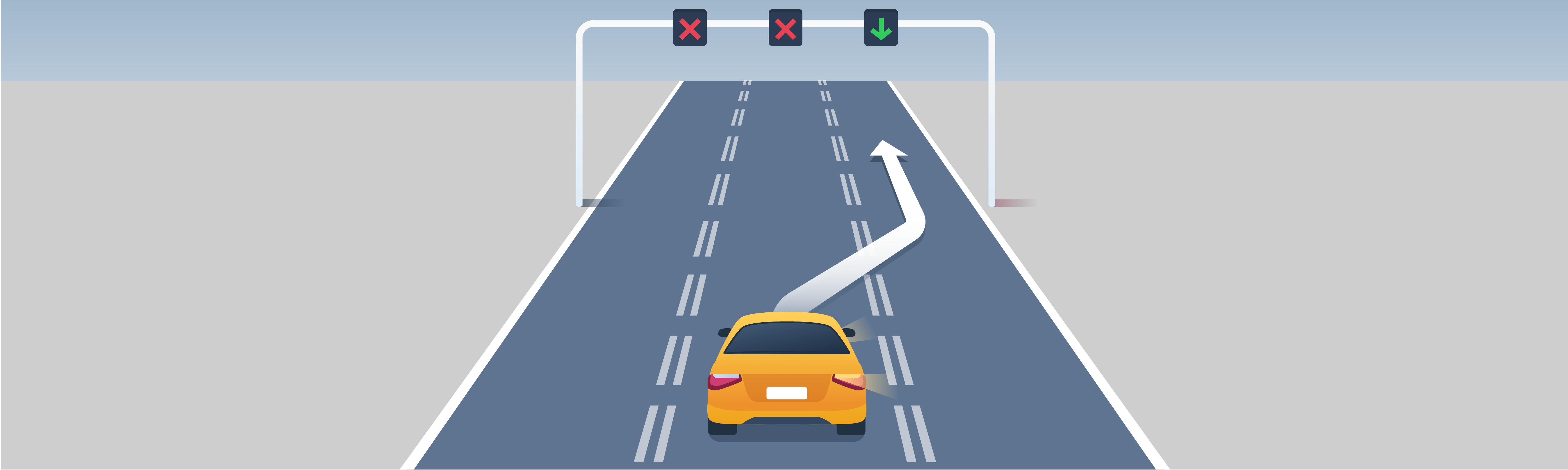 Stopping - When a red “X” is indicated over a driving lane, you should: