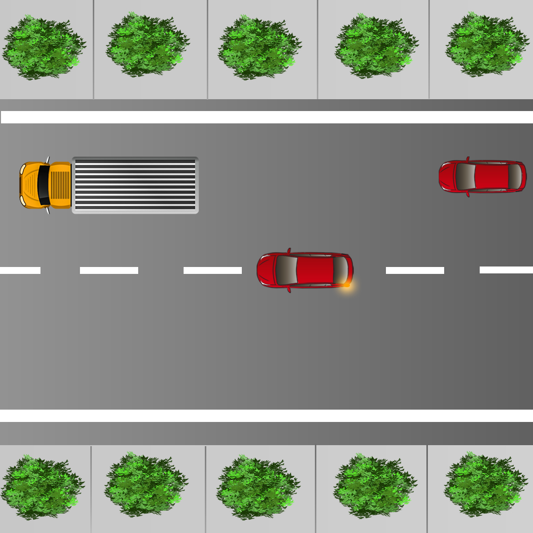 What should you do if the vehicle in front of you starts to pass a truck and you also want to pass? - What should you do if the vehicle in front of you starts to pass a truck and you also want to pass?