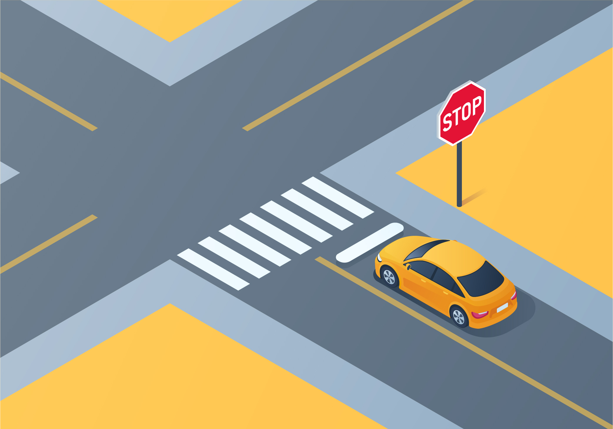 Intersections and Turns - Where should you bring your vehicle to a stop at a marked crosswalk with a stop line?