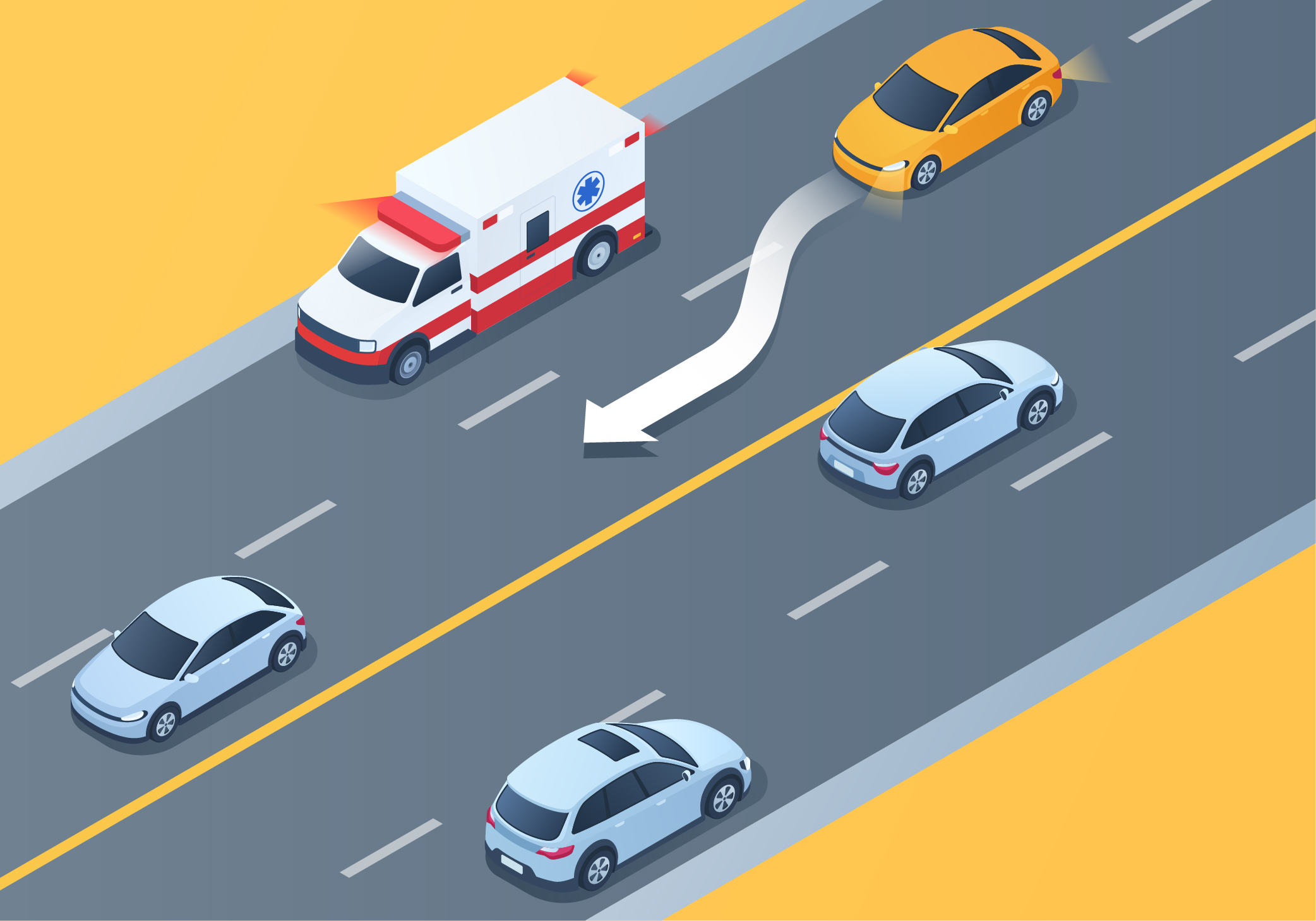 Dealing with particular situations - What should you do when approaching an emergency vehicle stopped with its red or blue lights flashing in the same direction you are traveling?