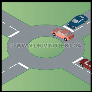 manitoba car - While driving at a roundabout, which vehicle should be given the right-of-way?