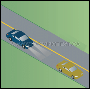 Test 4 - At what distance behind another vehicle should you dim your headlights?