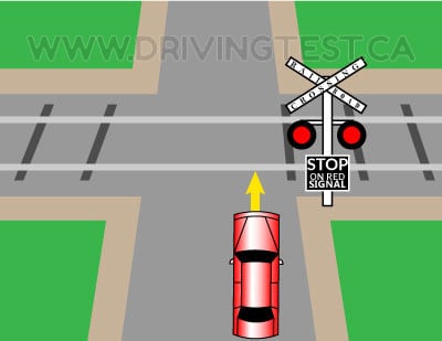 What is the minimum distance away from a railroad crossing you must stop if you see it flashing or there's a train approaching? - What is the minimum distance away from a railroad crossing you must stop if you see it flashing or there's a train approaching?