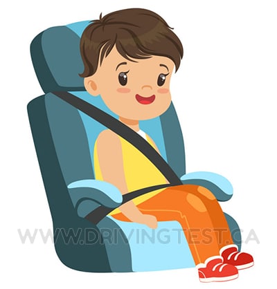 Driving Test Canada - Car Test 4 - What is a child legally obligated to do if they weight more than 18 kg but are shorter than 145 cm and younger than 9 years old?