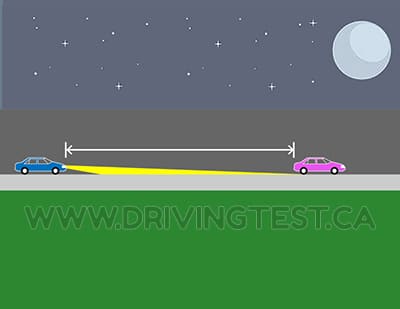 At what point while approaching another vehicle at night do you need to switch to low beam headlights? - At what point while approaching another vehicle at night do you need to switch to low beam headlights?